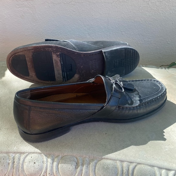 JOHNSTON MURPHY BLACK Aragon II Kiltie Tassel Pebbled Leather Loafers 12N - Picture 8 of 12